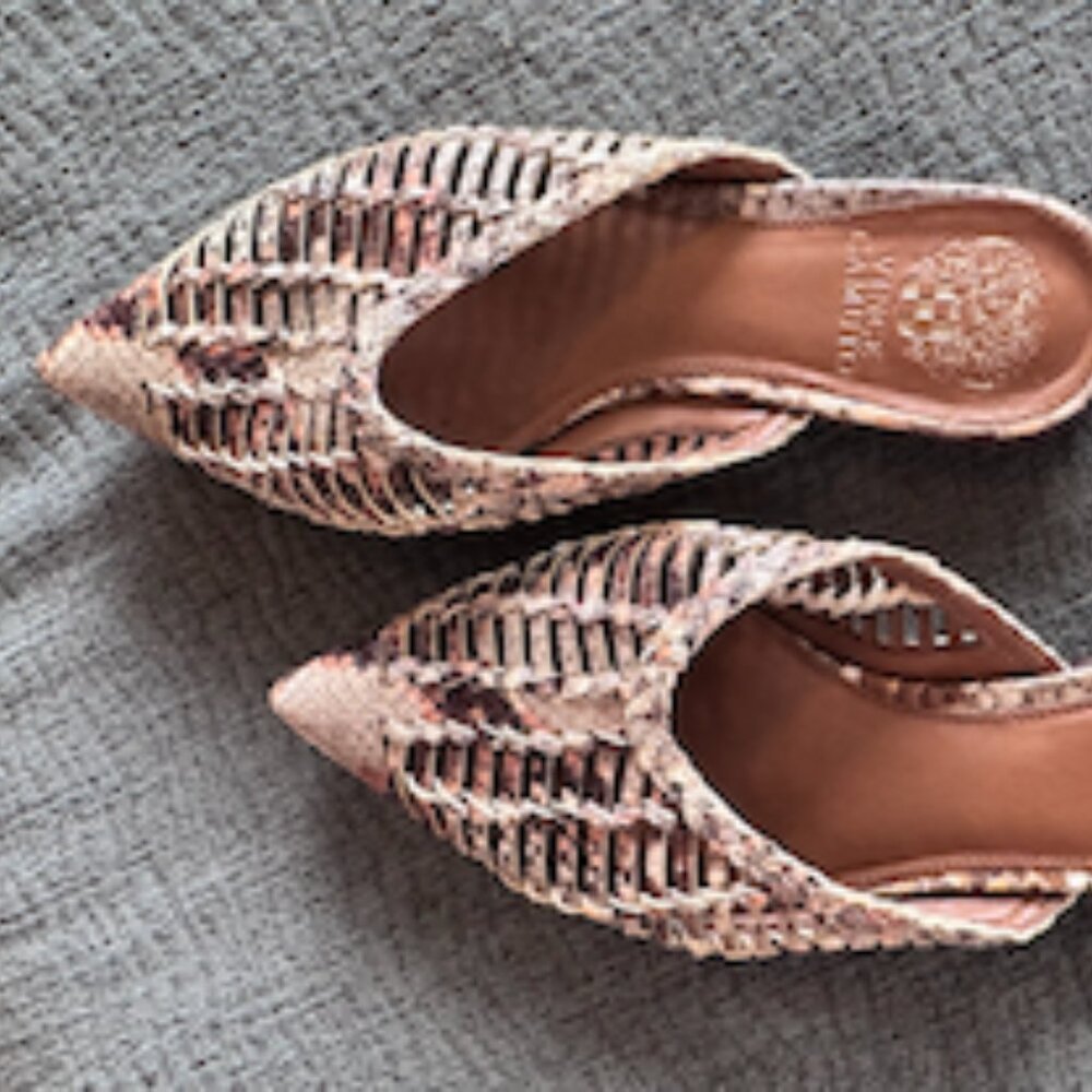 Vince Camuto Morley Woven Pointy Toe Mules- Leather Nubuck Slides